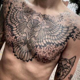 chest tattoo owl